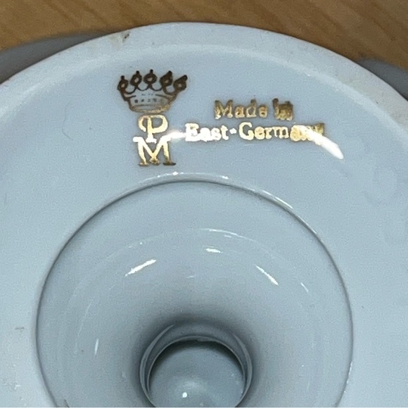 Vintage PM Germany Porcelain Pedestal Centerpiece Bowl Gold Gilt Red Floral Dish - Picture 8 of 8